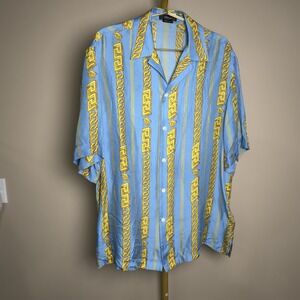 Gianni Versace Couture Men's Silk Shirt. Size 50. Blue And Yellow